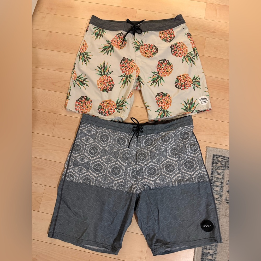 RVCA Blue and Cream Swim trunks & Rip Curl Pineapple Boardshorts